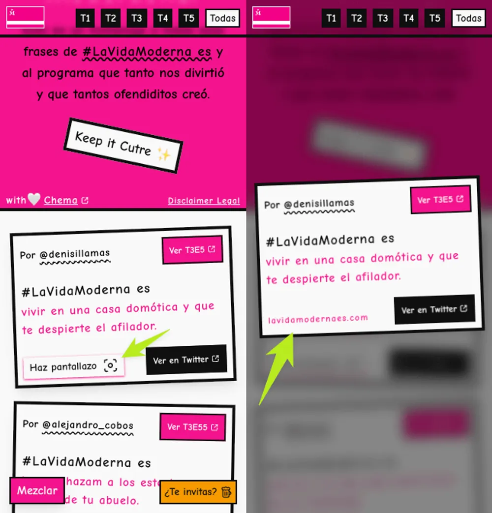 Imagen del botón de mezclar de la página lavidamodernaes.com